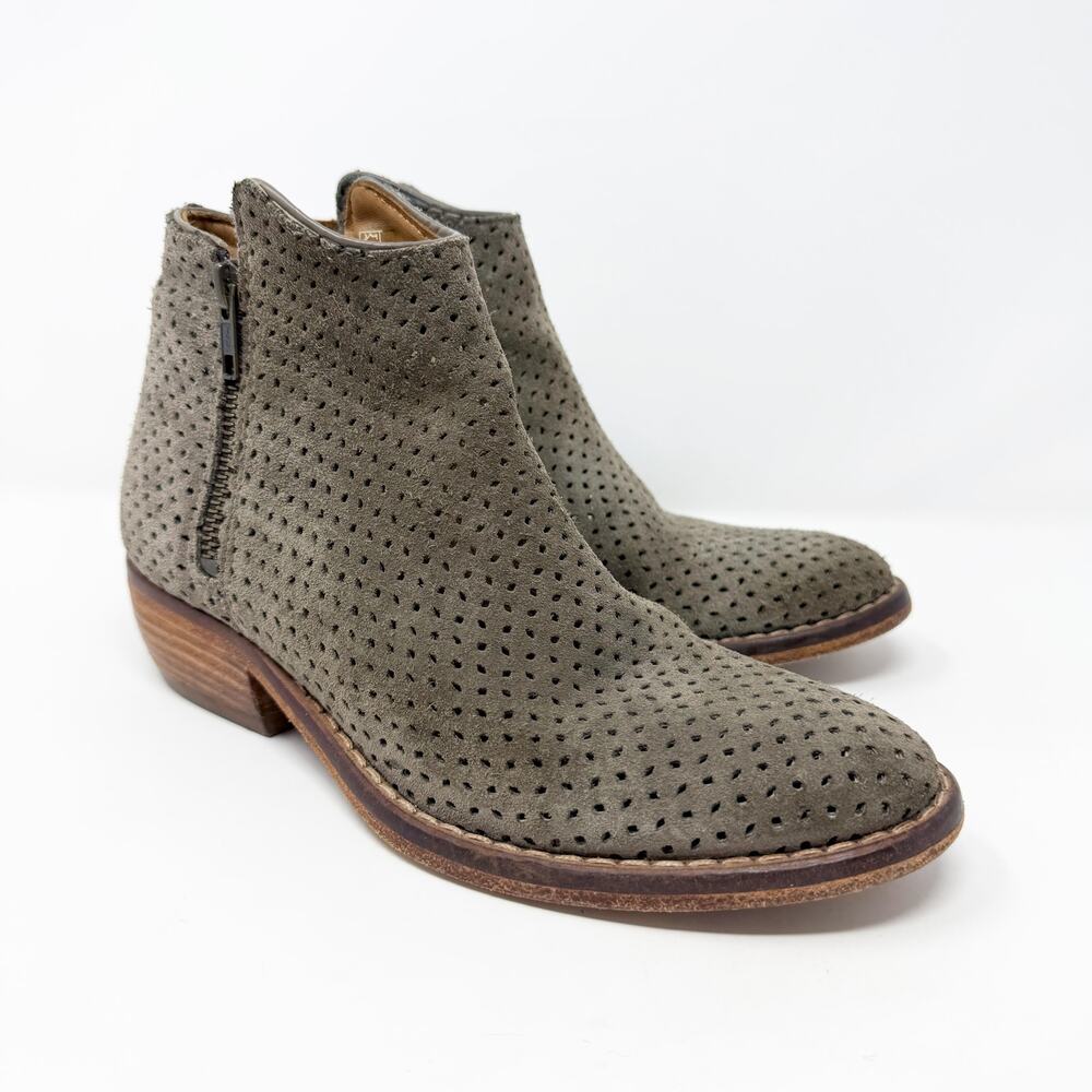 Catarina Martins Taupe Perforated Suede Ankle Booties Size 37 Made in Portugal